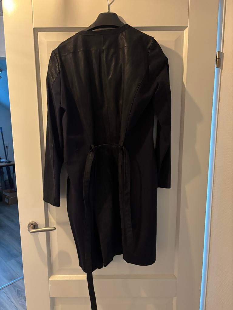 Mart Visser donkerblauwe Leren Jurk/Lange blazer Maat 42, Zwart, Maat 42/44 (L), Ophalen of Verzenden, Zo goed als nieuw