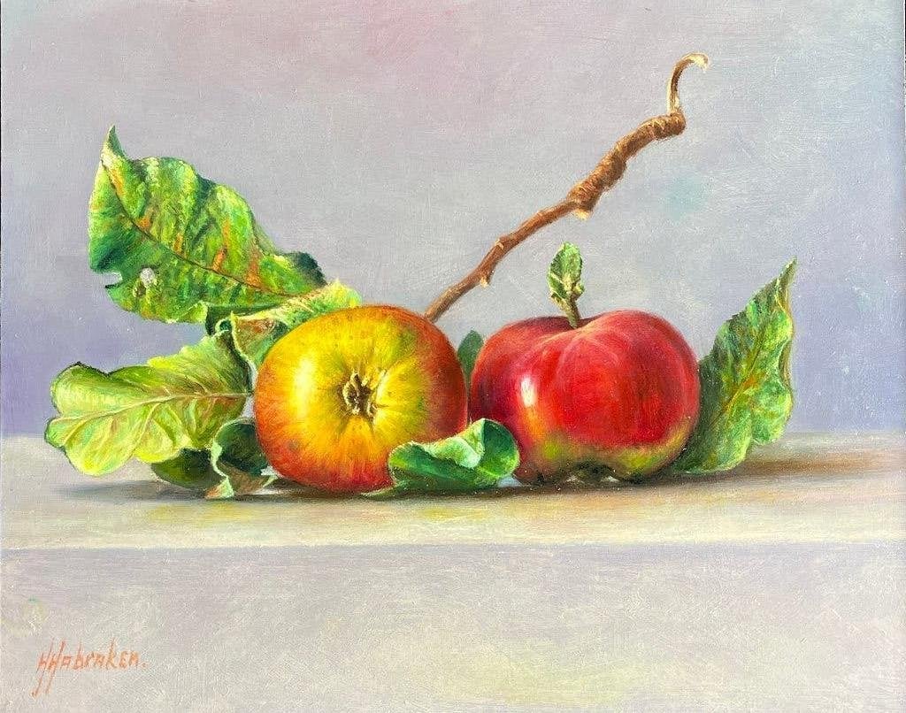 Schilderij stilleven appels op tafel. Hans Habraken., Antiek en Kunst, Kunst | Schilderijen | Klassiek, Ophalen of Verzenden