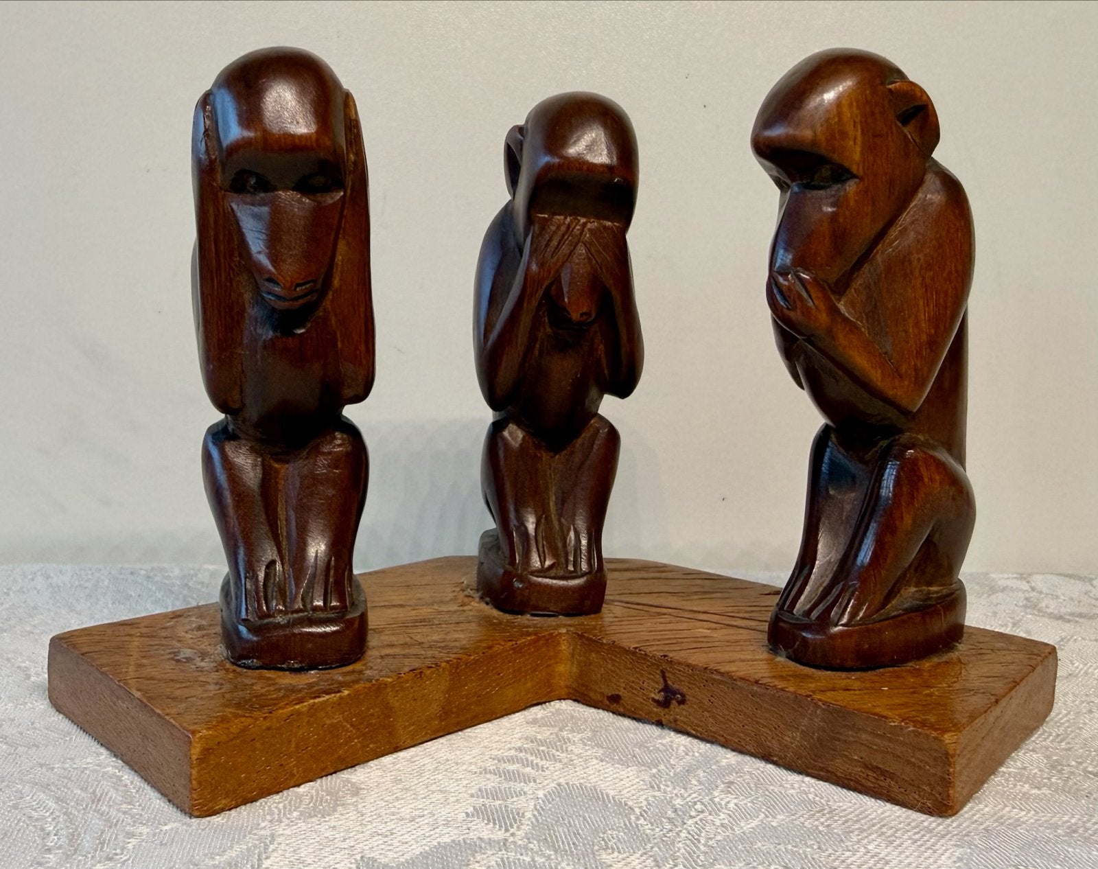 Houten Beeldje Drie Wijze Apen - Horen, Zien, Zwijgen, Antiek en Kunst, Ophalen of Verzenden