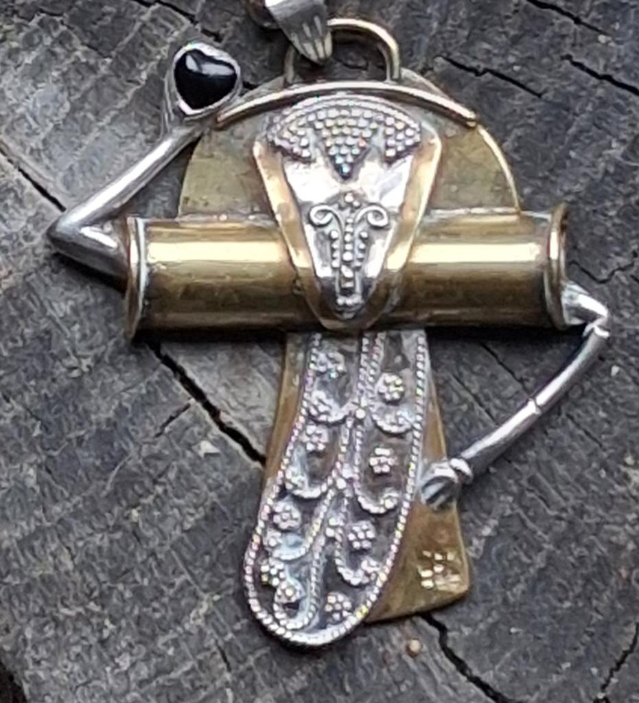 Jugendstil hanger. Zilver(925)/messing. Ca 1900.   5 cm., Ophalen, Zilver, Hanger, Met edelsteen