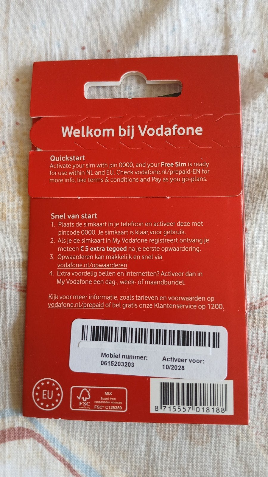 06-15-203-203 MOOI NUMMER VODAFONE PREPAID SIMKAART NUMMER, Ophalen of Verzenden, Nieuw, Vodafone, Simkaart
