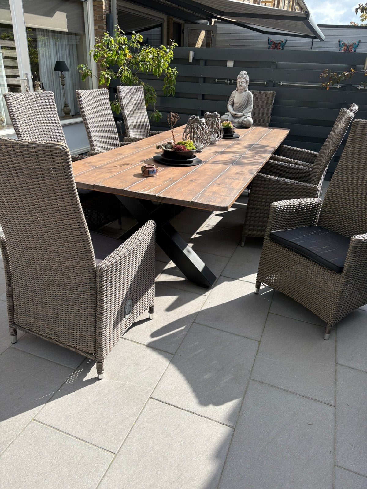 Tafel met 8 stoelen, Tuin en Terras, Ophalen, Gebruikt, Steigerhout, 8 zitplaatsen