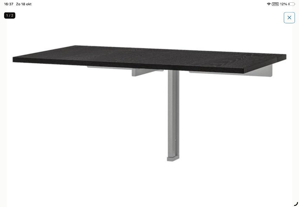 Ikea, Wandgemonteerde klaptafel/bureau - Zwart 90 x 50 cm., Gebruikt, 50 tot 100 cm, Modern, Ophalen