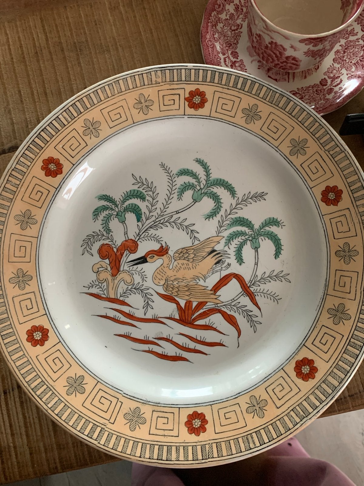 Antiek Maastricht Panama bord met kraanvogel decor, Ophalen of Verzenden
