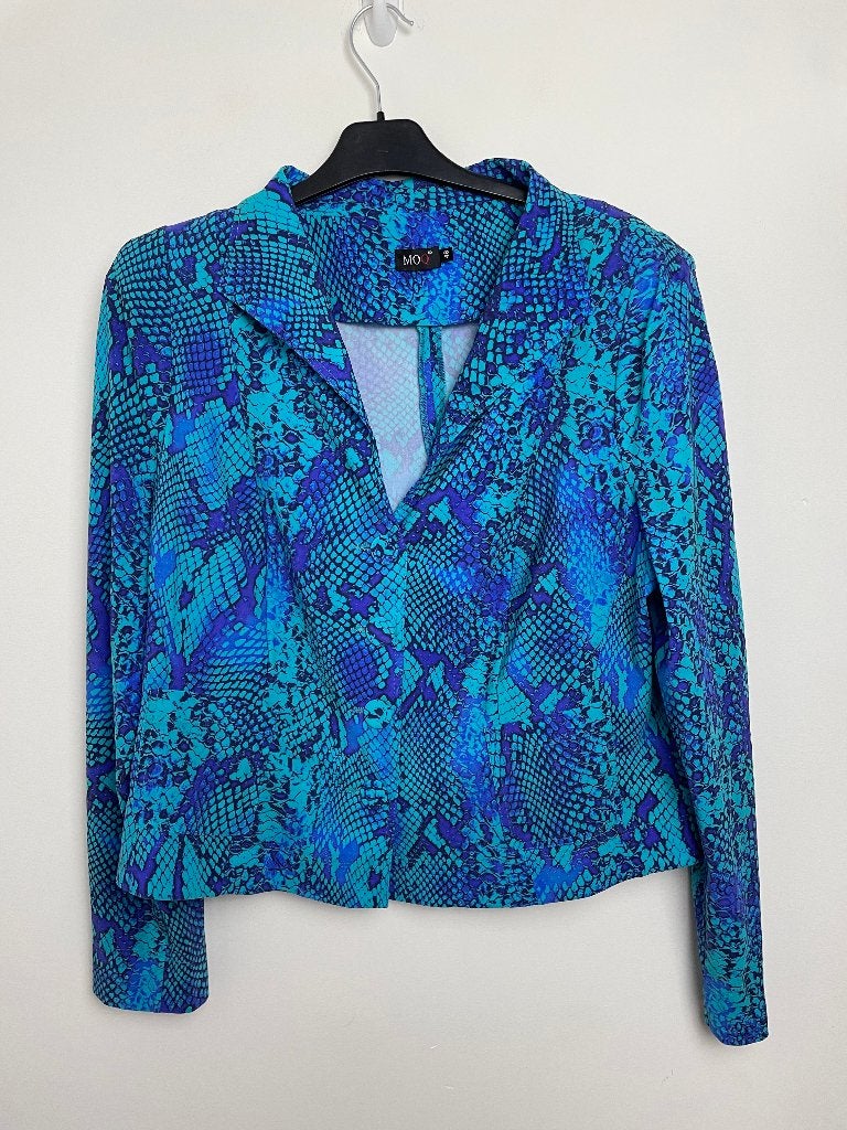 MOQ blazer maat 48 snake slangenprint travelstof jersey, Kleding | Dames, MOQ shop, Info@moqshop.nl, Blauw, Maat 46/48 (XL) of groter