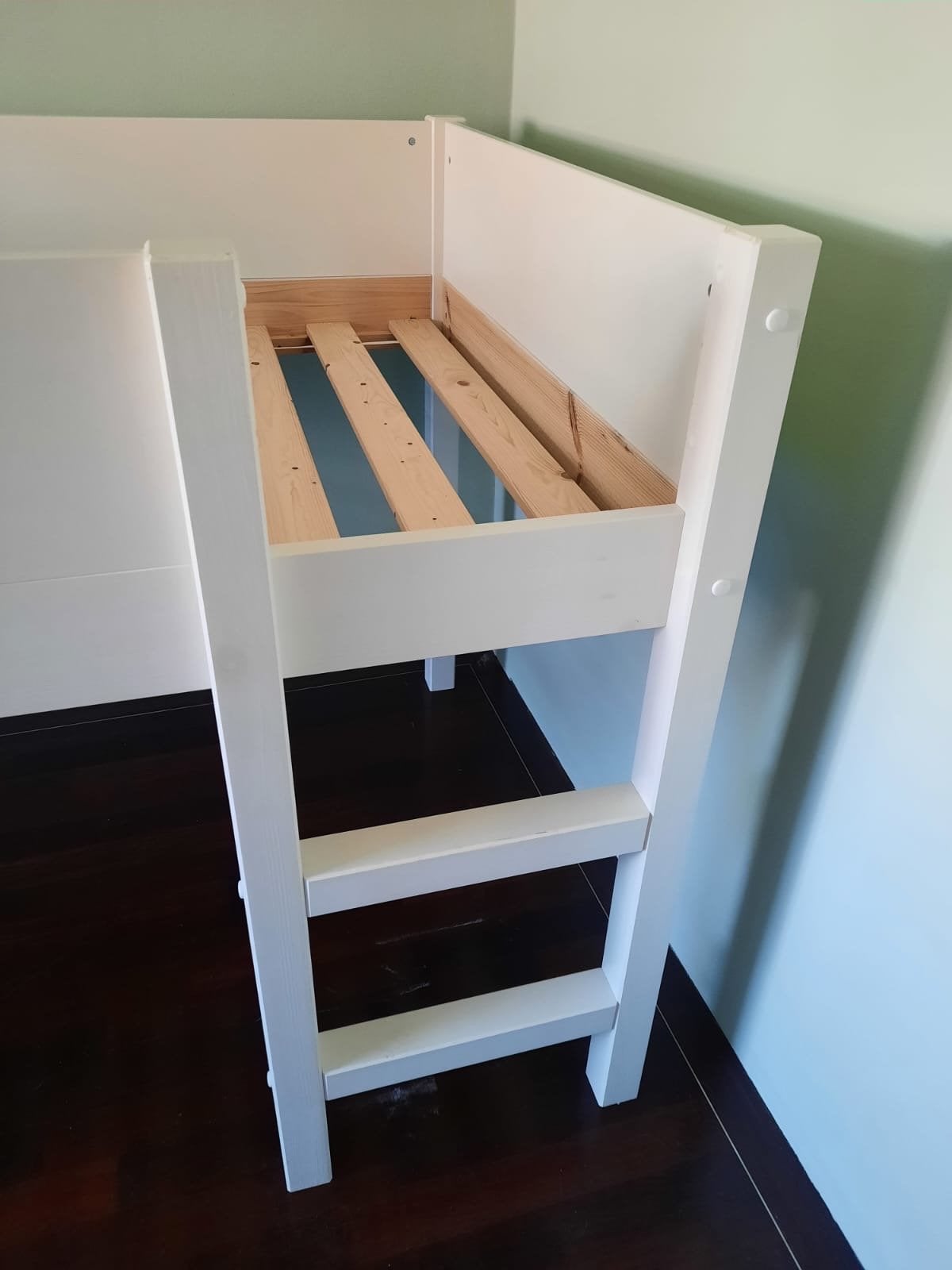 Witte halfhoogslaper met lattenbodem, Ophalen, Gebruikt, 90 cm, Eenpersoons