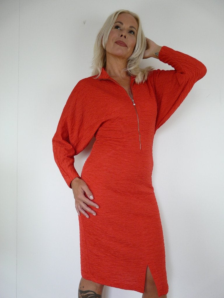 *Abfab Vintage Rode 80's Jurk uit Italie 36*, I dettagli, Ophalen of Verzenden, Zo goed als nieuw, Knielengte