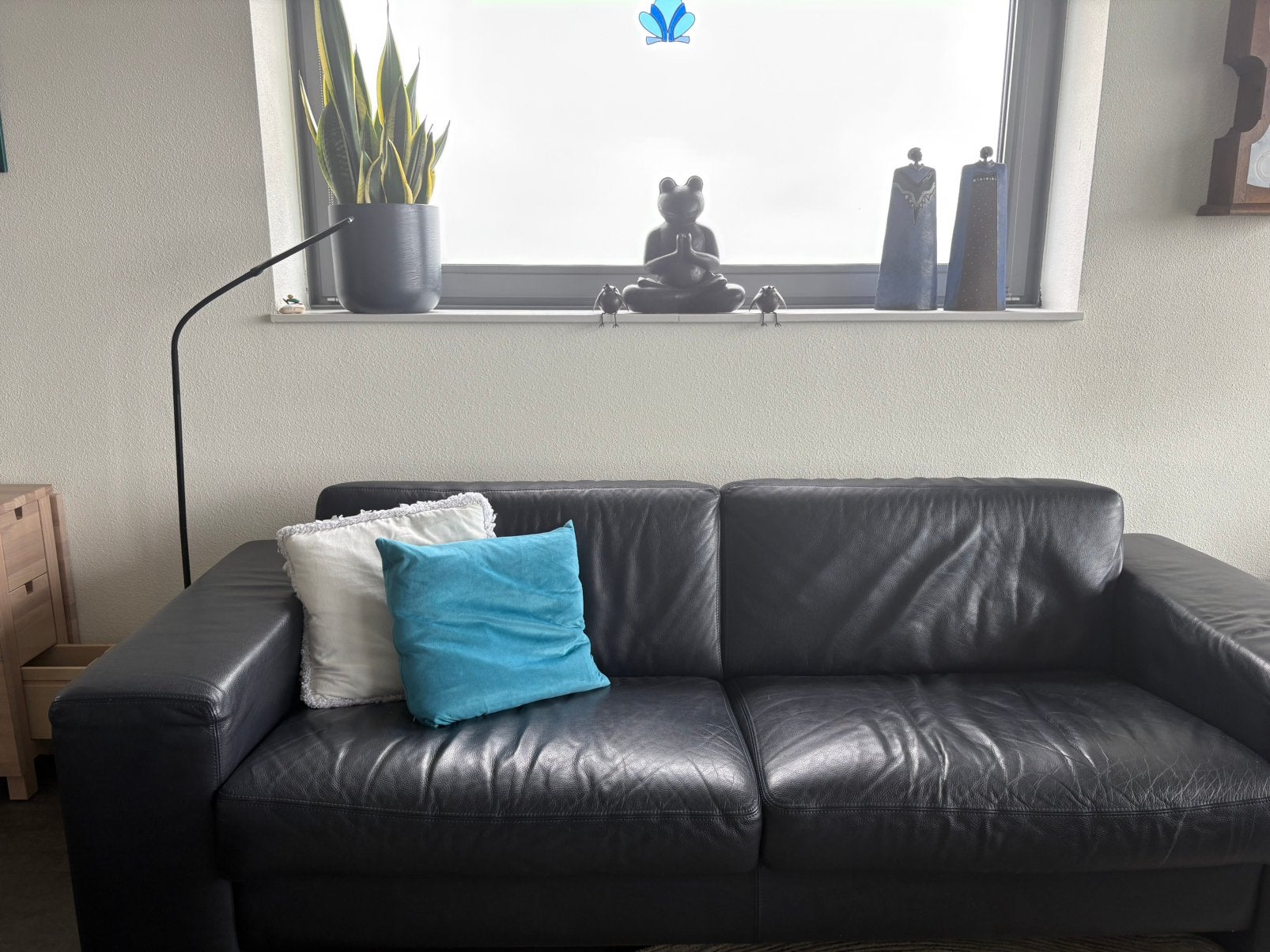 Leren bankstel, Huis en Inrichting, Ophalen, 250 tot 300 cm, Gebruikt, Rechte bank