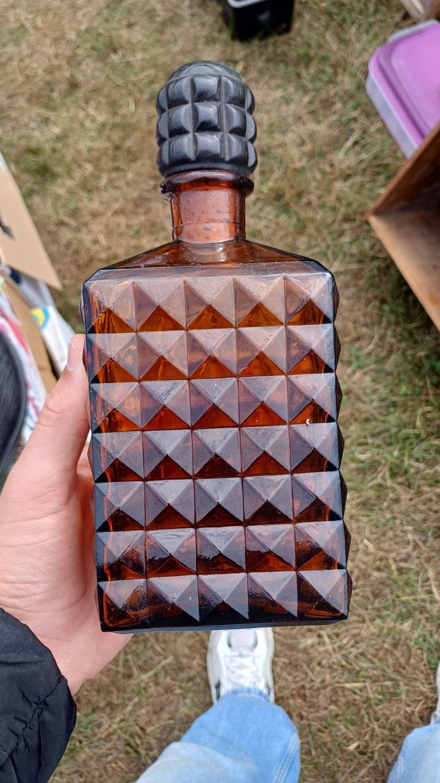 Vintage Amber Glazen Fles met Kurk - Decoratief, Ophalen of Verzenden