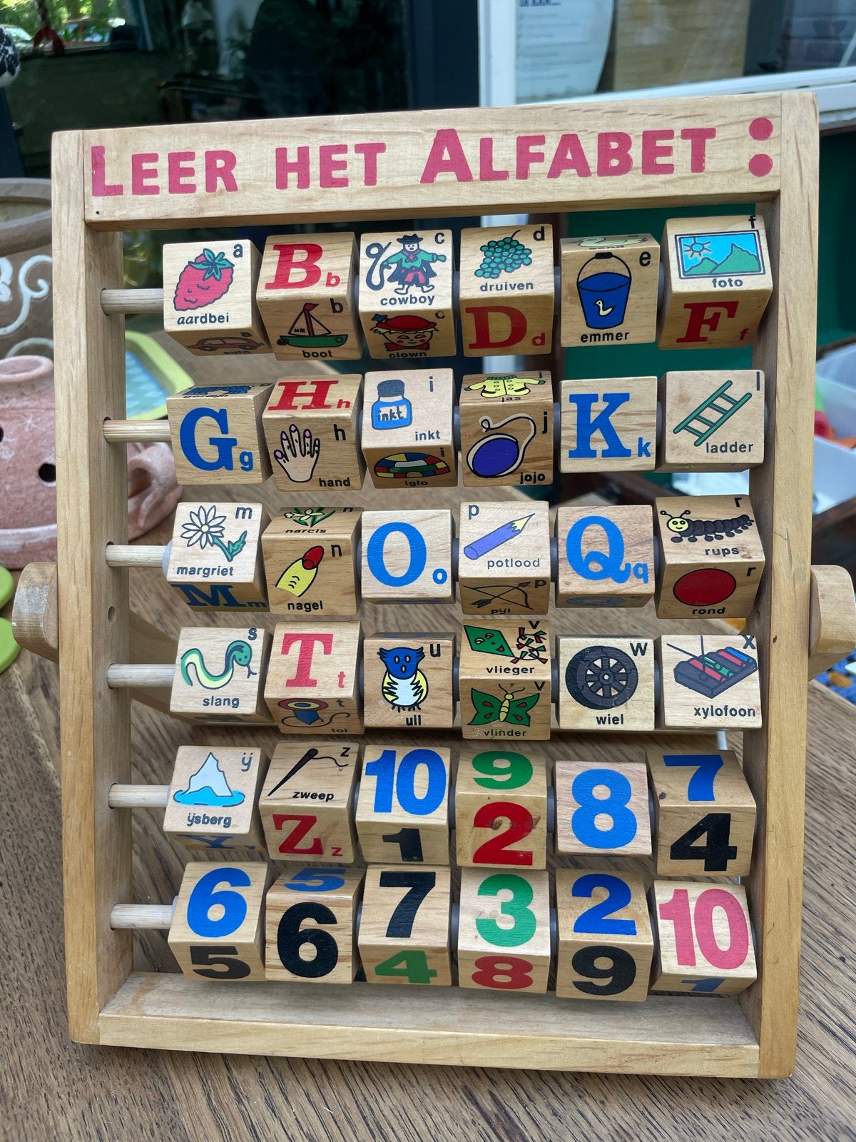 Vintage houten alfabet en cijfers leerbord, Ophalen of Verzenden, Gebruikt, Taal en Lezen