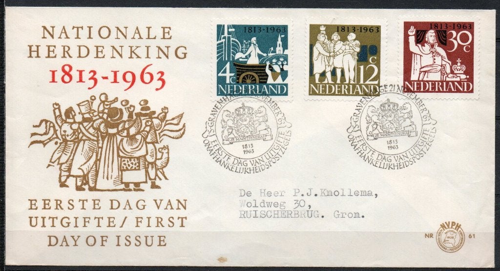 Eerste dag van uitgifte - Nationale Herdenking 1813 - 1963, Verzenden, Beschreven, Nederland