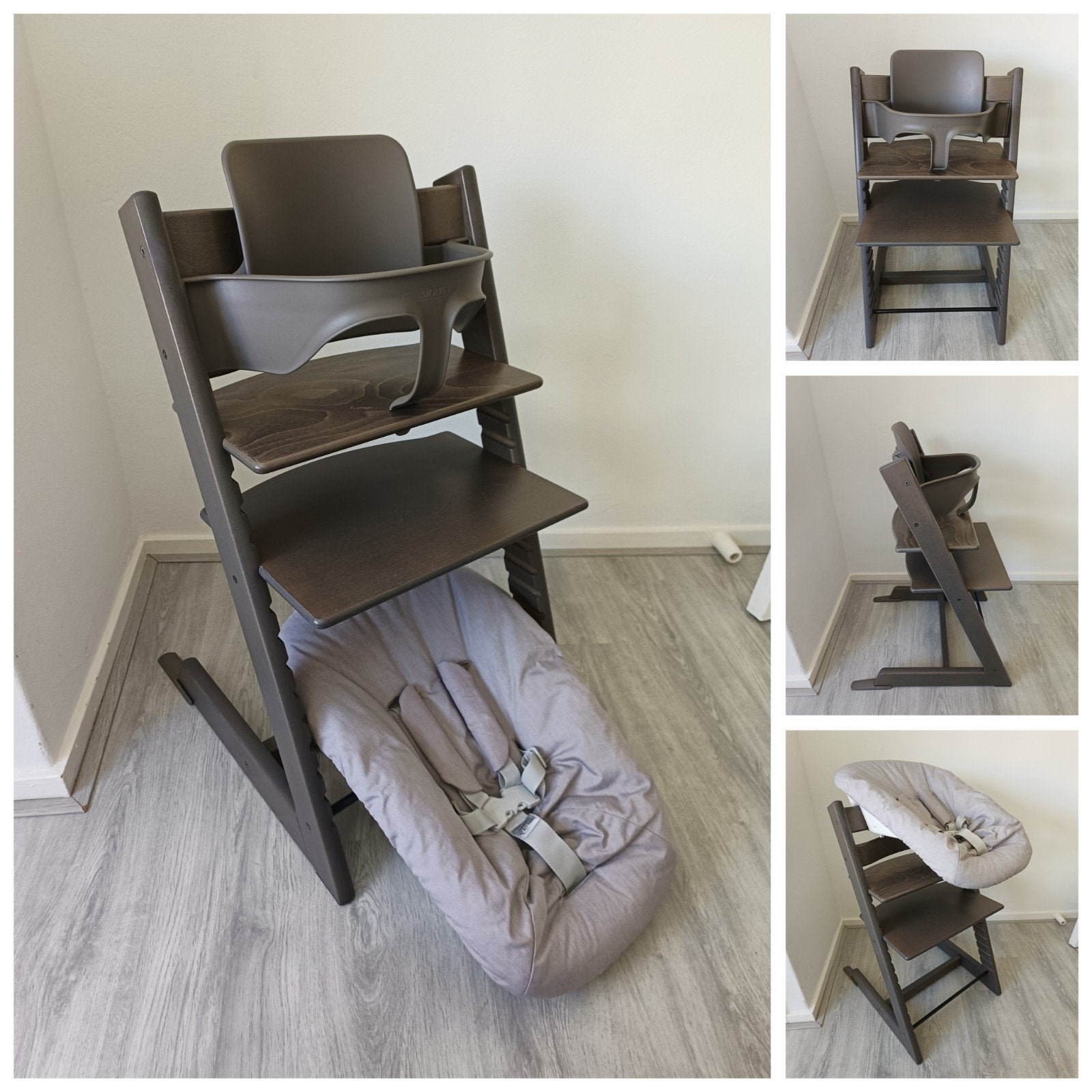 Stokke Tripp Trapp hazy grey+babyset, 2 standen newbornset, Kinderen en Baby's, Kinderstoelen, Meegroeistoel, Ophalen of Verzenden