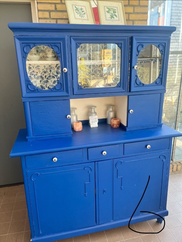 kast donkerblauw, klassiek dressoir met een opzetkast, Ophalen, Gebruikt, Met lade(s), 150 tot 200 cm