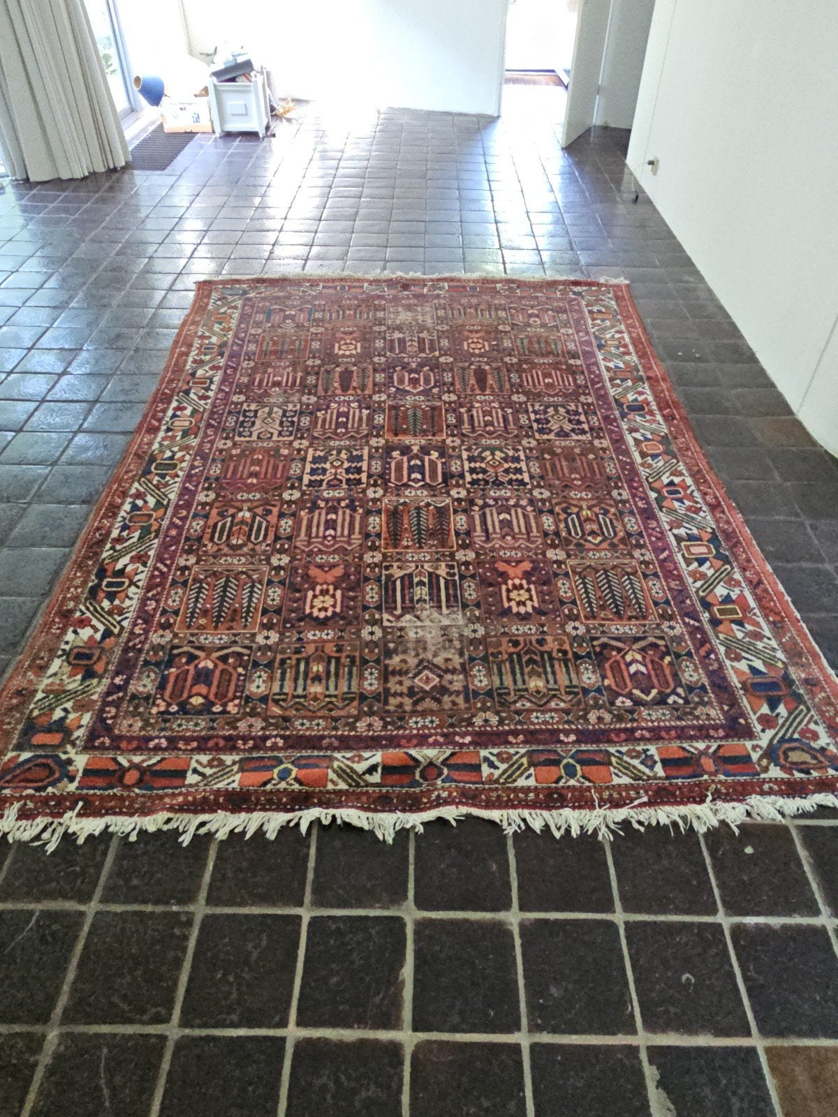 Vintage handgeknoopt Perzisch Bakhtiari tapijt, Ophalen, Gebruikt, 150 tot 200 cm, 200 cm of meer