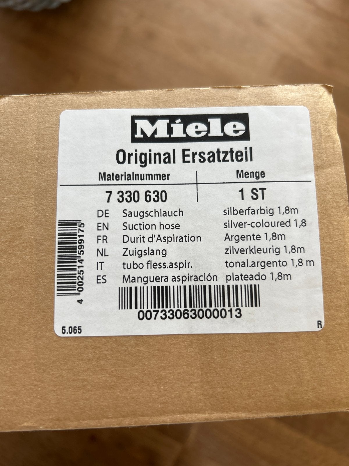 Miele Originele Zuigslang 1.8m Zilverkleurig, Ophalen of Verzenden, Nieuw, Sledestofzuiger, Miele