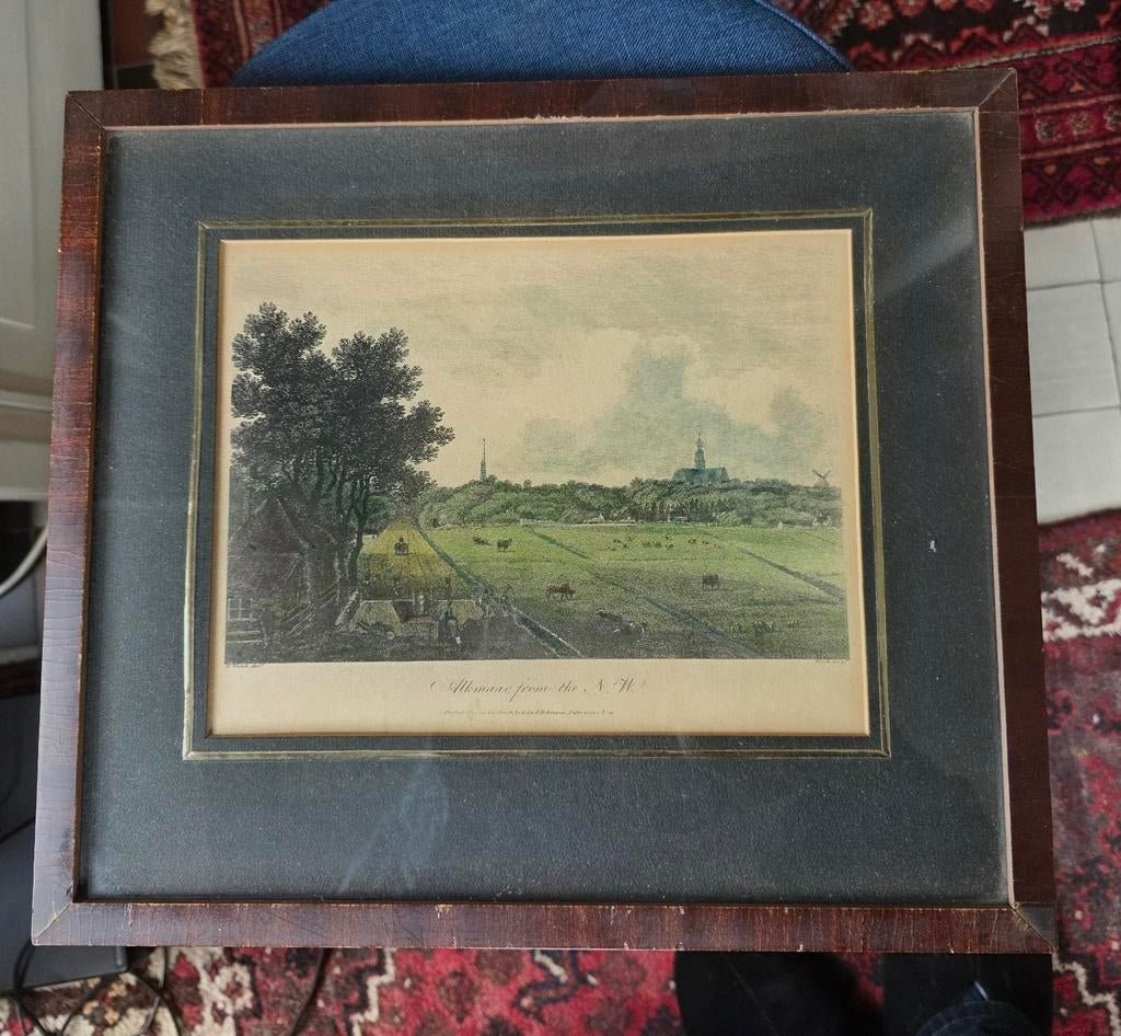 Oude prent met zicht op Alkmaar, Antiek en Kunst, Ophalen of Verzenden