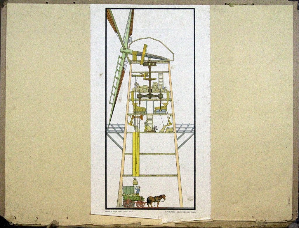 Graanmolen, opengewerkte tekening, Ophalen, Geschiedenis
