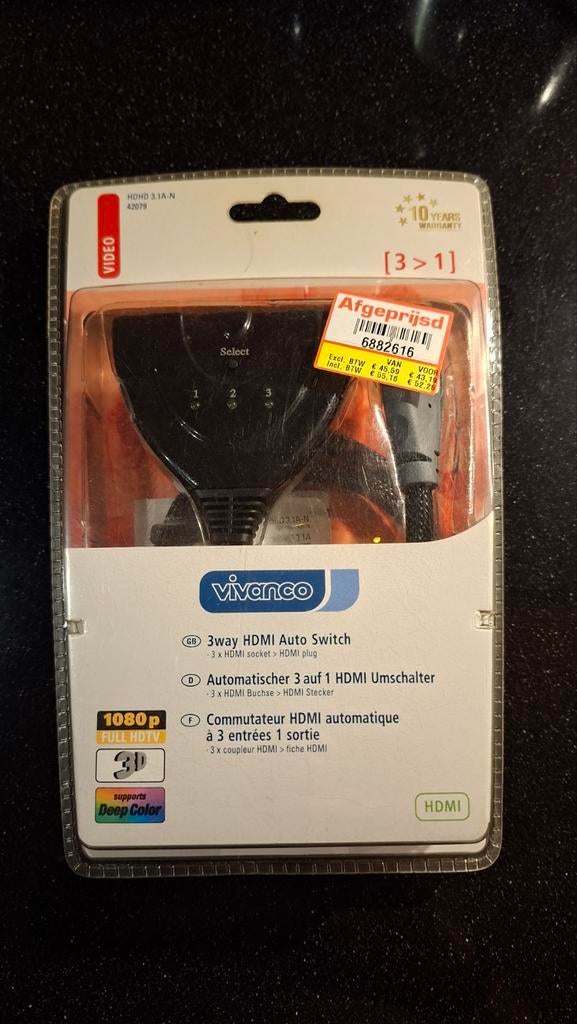 Vivanco 3-way HDMI Auto Switch, Ophalen of Verzenden, Nieuw