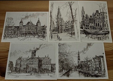 Ansichtkaarten - vintage - 5x Amsterdam - Marius Jansen, Ophalen of Verzenden, 1980 tot heden, Noord-Holland