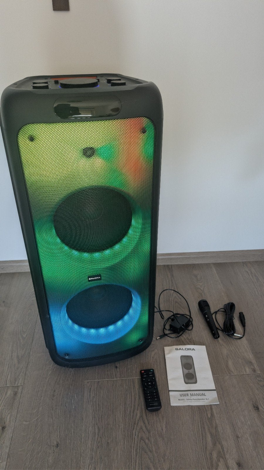 Salora PartySpeaker XL1 met microfoon en lichteffecten, Audio, Tv en Foto, Party speaker, Zo goed als nieuw, Bluetooth, Ophalen