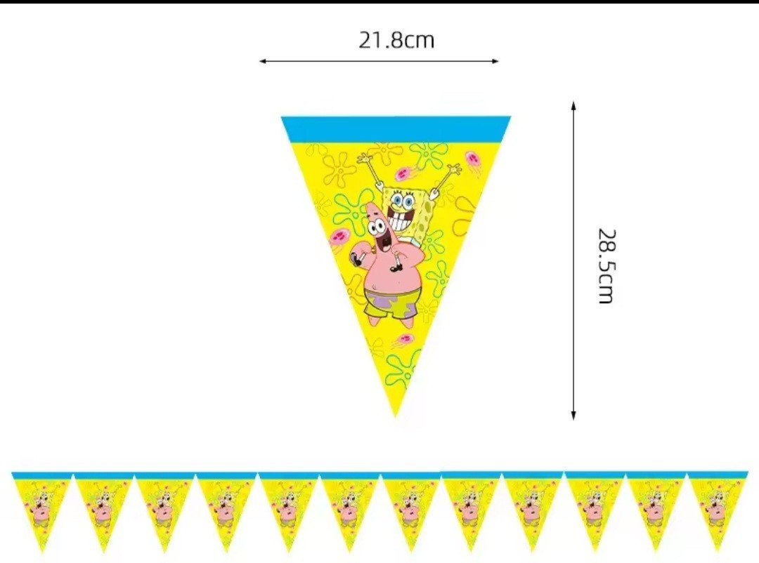 Spongebob en Patrick Feest Vlaggenlijn - Nieuw, Ophalen of Verzenden, Nieuw, Versiering, Verjaardag