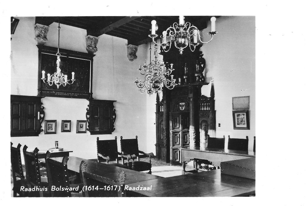 AK Bolsward - Raadhuis, Raadzaal, Verzenden, 1940 tot 1960, Gelopen, Friesland