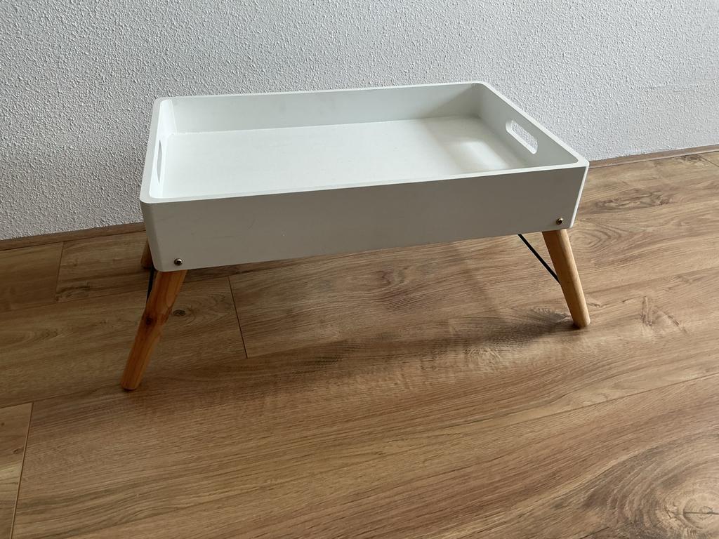 Gusta bedtafel / bijzettafel wit met houten poten, Ophalen of Verzenden, Rechthoekig, Hout