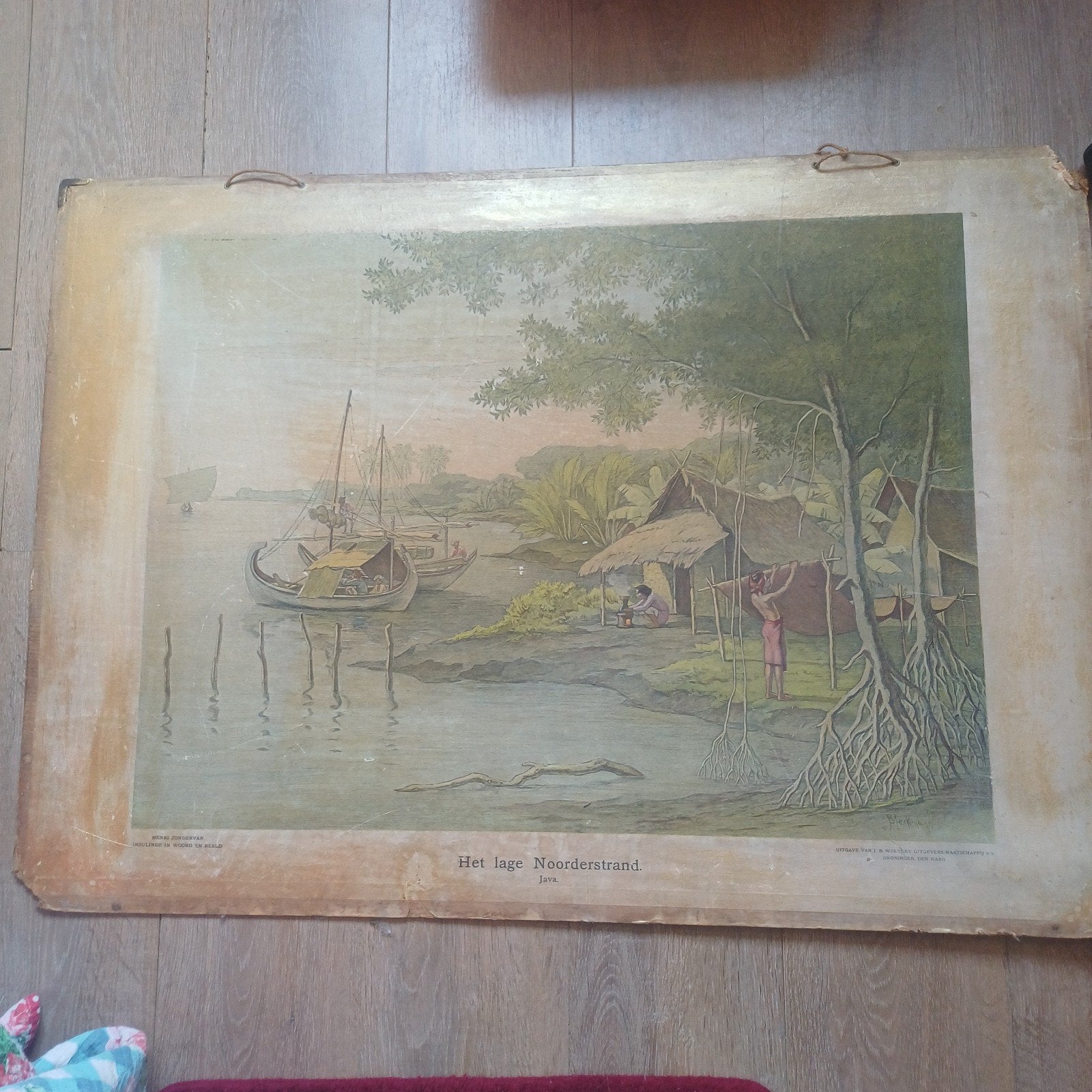 Antieke Schoolplaat: Het lage Noorderstrand, Java, Antiek en Kunst, Ophalen