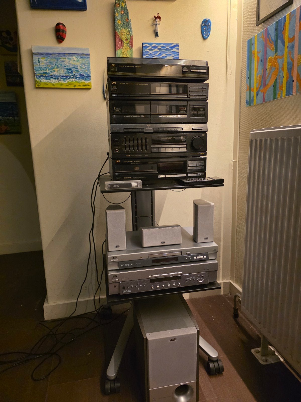JVC Stereo & Home Cinema Toren op Wielen –Incl. Platenspeler, Ophalen, Gebruikt, JVC, Cd-speler