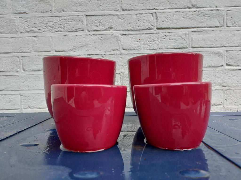 4 keramische bloempotten binnen, rood, Ophalen, Gebruikt, Rond, Binnen