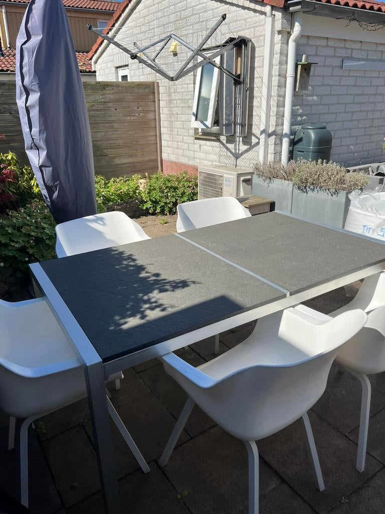 Tuintafel, bladen natuursteen, zonder stoelen !, Tuin en Terras, Tuinsets en Loungesets, Ophalen, Gebruikt, Overige materialen