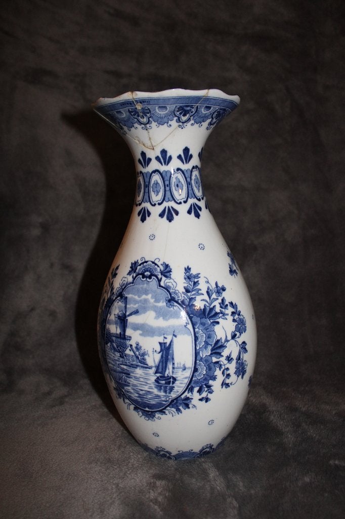 blauw witte vaas delfs blauw  36 cm, Ophalen of Verzenden