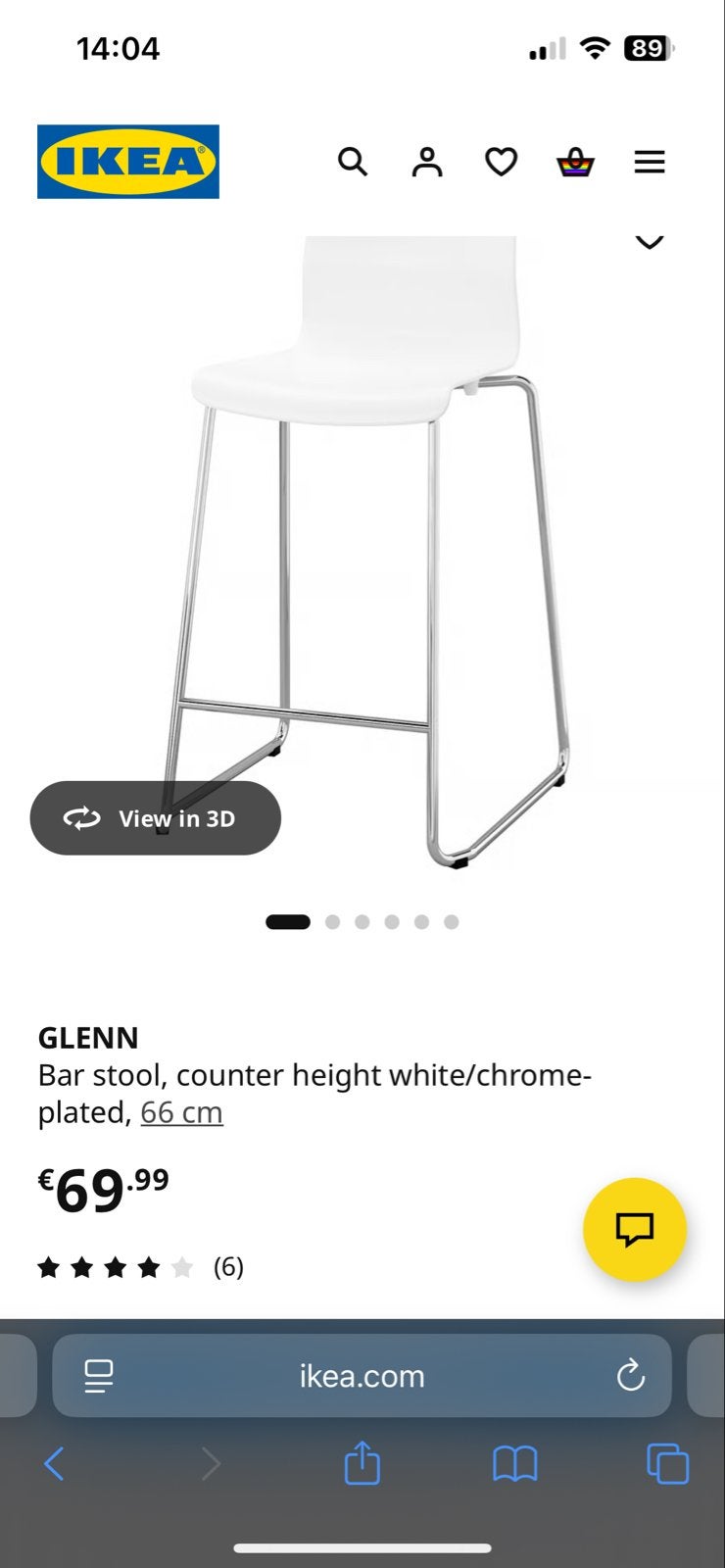 5 x IKEA GLENN barkrukken wit/chroom 66 cm, Ophalen, Kunststof, Gebruikt, 60 tot 90 cm