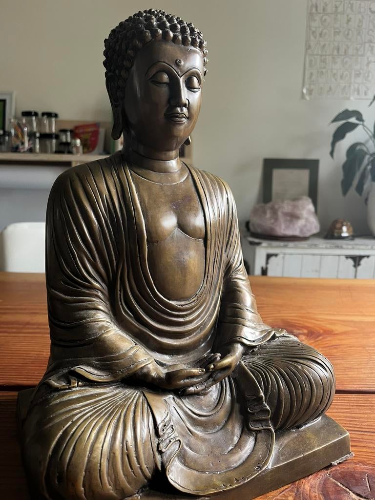 Uniek bronzen boeddhabeeld, 37cm hoogte x 27 cm breed, Huis en Inrichting, Woonaccessoires | Boeddhabeelden, Zo goed als nieuw