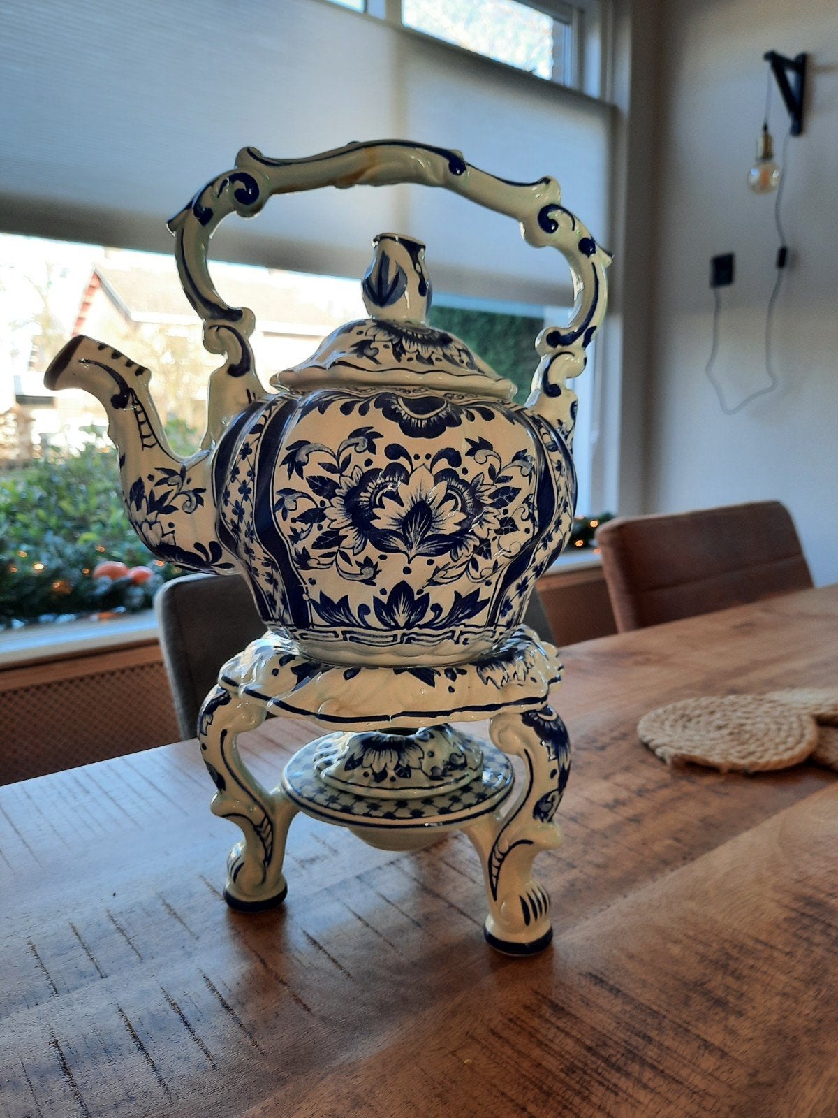 Antieke Delfts Blauwe Theepot met Rechaud - Boch Amsterdam, Antiek en Kunst, Ophalen