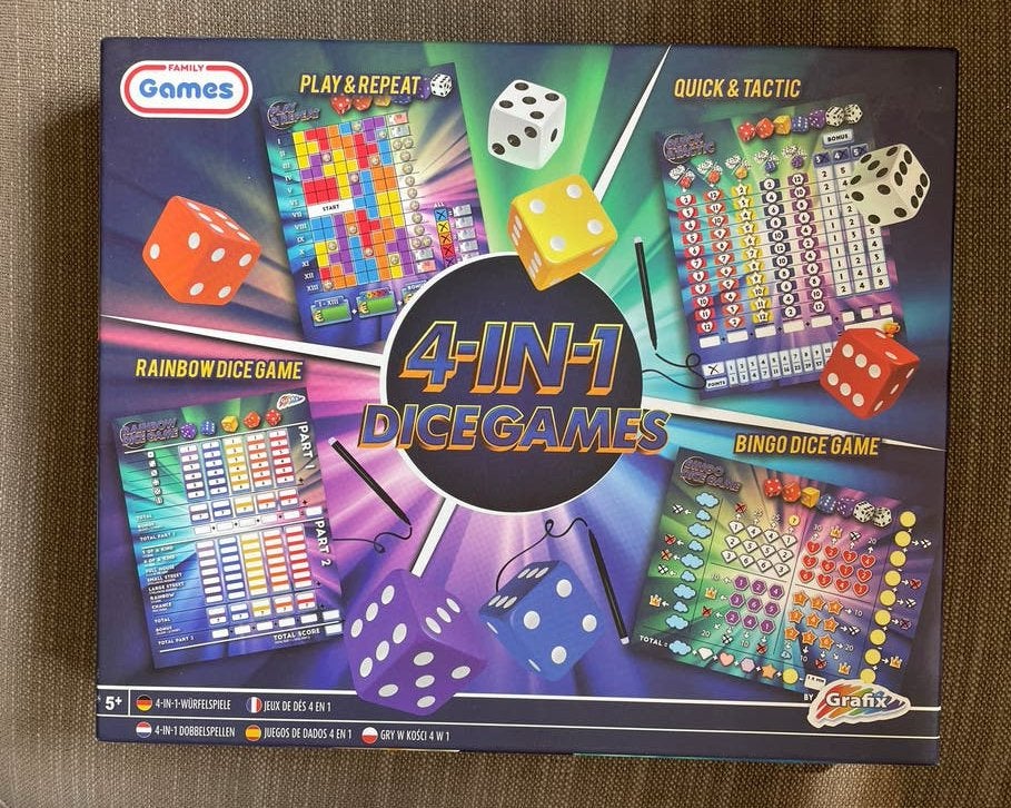 4-in-1 Dobbelspellen Set - Familie Spellen, Vijf spelers of meer, Ophalen of Verzenden, Zo goed als nieuw