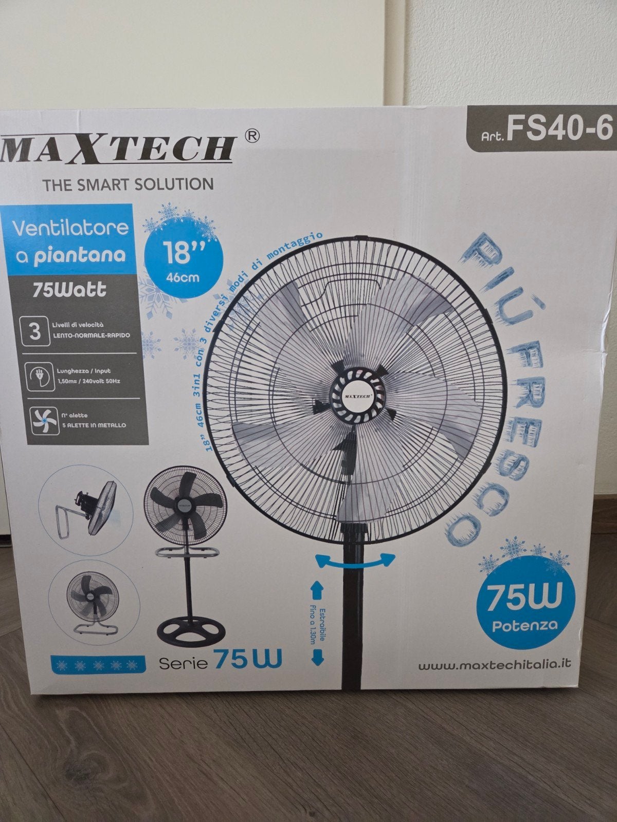 Maxtech 3-in-1 Ventilator - 75W, 46cm (18"), FS40-6, Ophalen of Verzenden, Nieuw, Statiefventilator