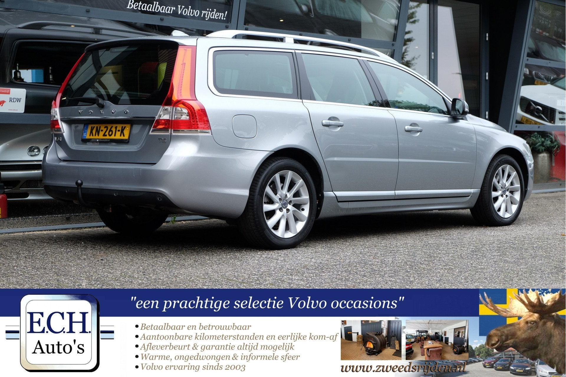 Volvo V70 2.0 T4 190 pk Aut. Polar+, Schuifdak, Leer, Xenon,, Dealer onderhouden, 1600 kg, 93 €/maand, Zilver of Grijs