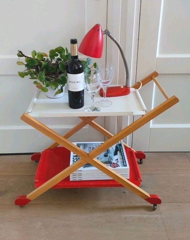 Vintage bijzettafel tafeltje trolley theetafel drankkar, Ophalen of Verzenden, 25 tot 50 cm, Rechthoekig, 50 tot 100 cm