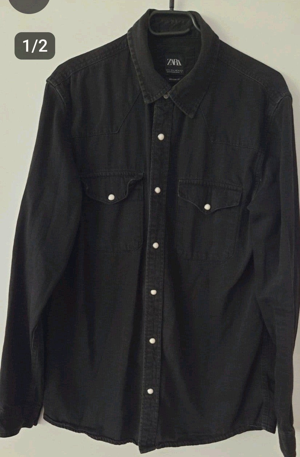 Zwarte Zara spijkerblouse - Relaxed Fit maat M, Ophalen of Verzenden, Zo goed als nieuw, Zwart