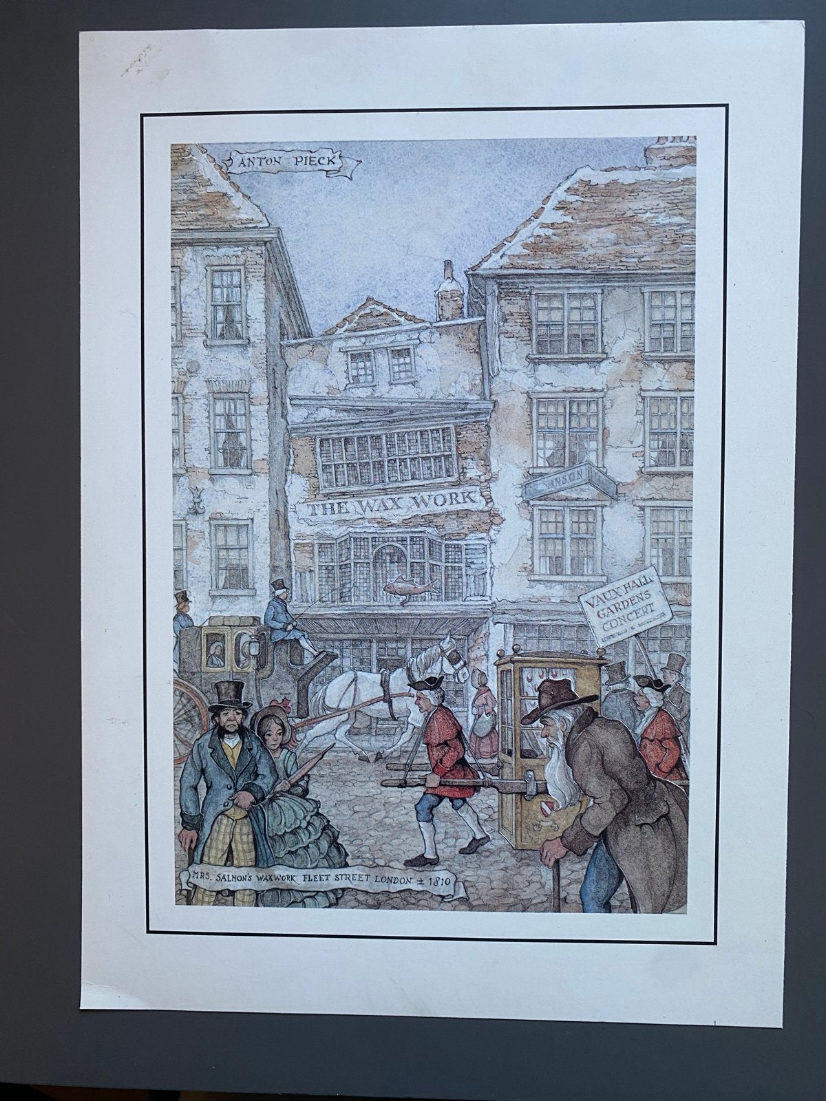 Anton Pieck reproductie: Fleet Street London 1810, Ophalen of Verzenden, Voor 1940, Zo goed als nieuw, Overige onderwerpen