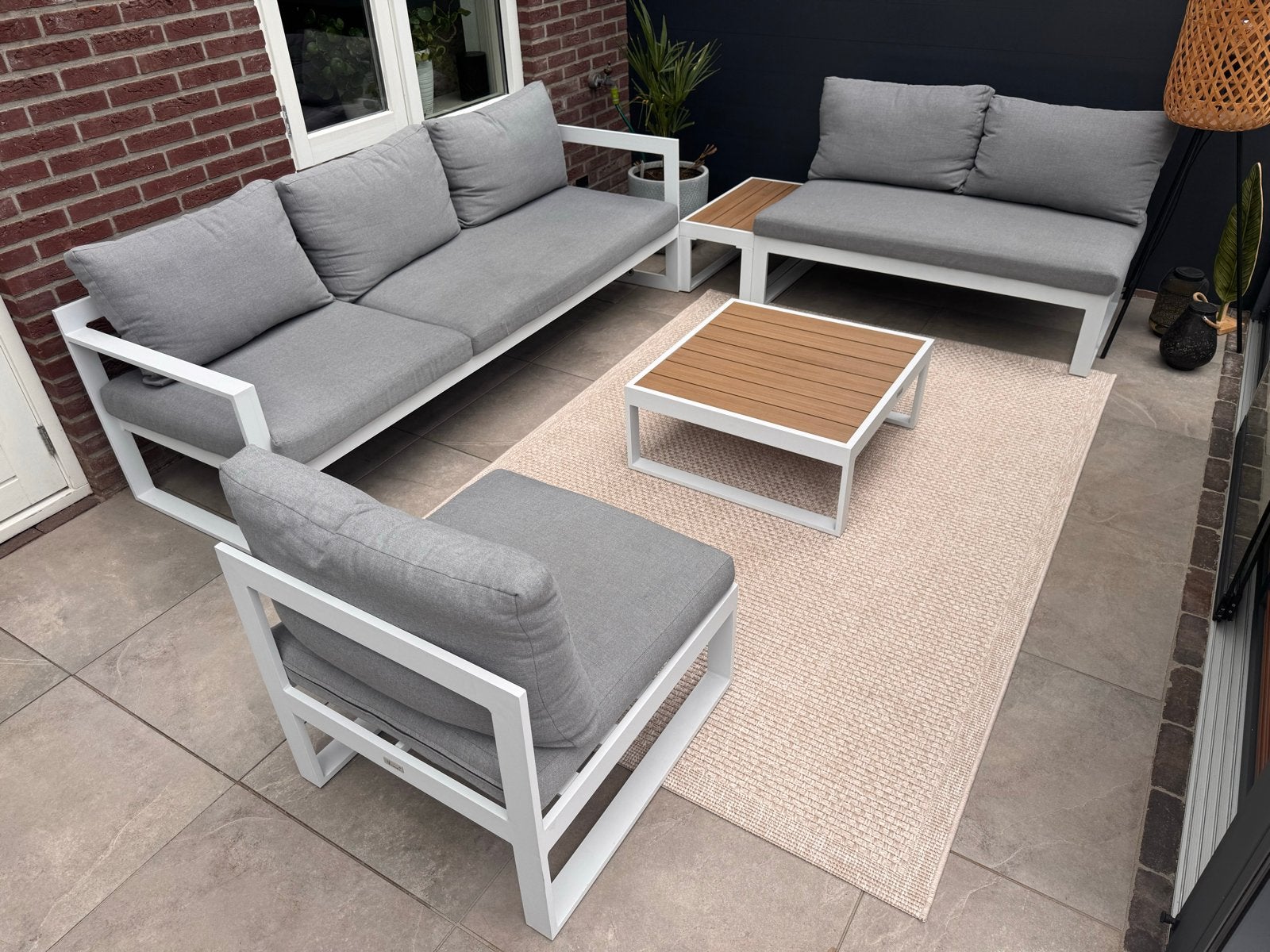 Vinci loungeset: bank, losse stoel en 2 tafels, Tuin en Terras, Tuinsets en Loungesets, Ophalen, 5 zitplaatsen, Aluminium, Zo goed als nieuw