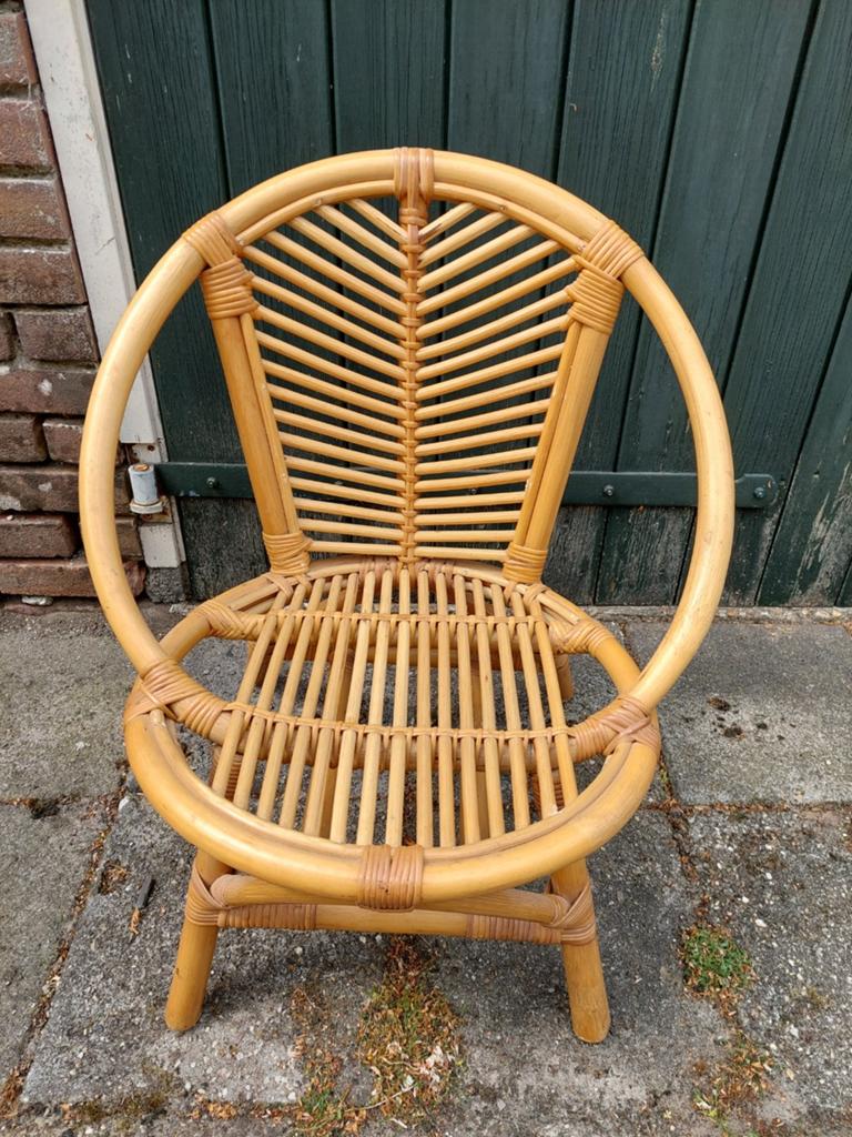 Vintage kinder rotan stoel, bamboe stoel, rieten stoel, Ophalen, Gebruikt, Overige kleuren, Vintage, Bohemian, Retro