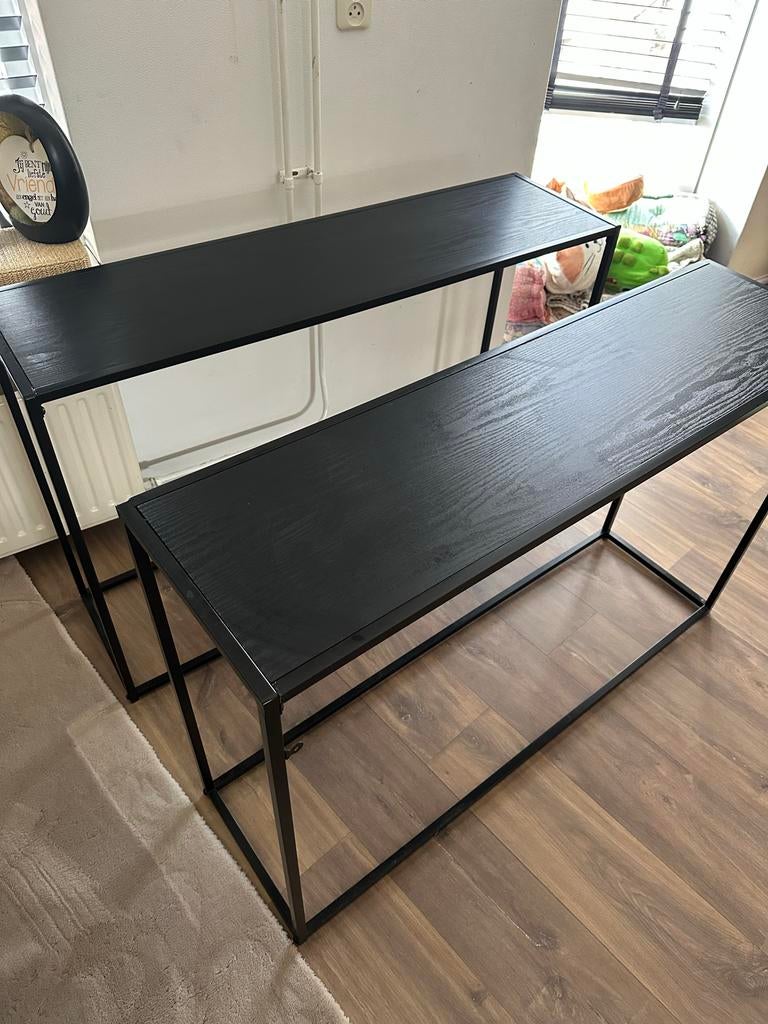 Set van 2 zwarte sidetables/consoles, Huis en Inrichting, Tafels | Sidetables, Ophalen, 50 tot 100 cm, Rond, Zo goed als nieuw