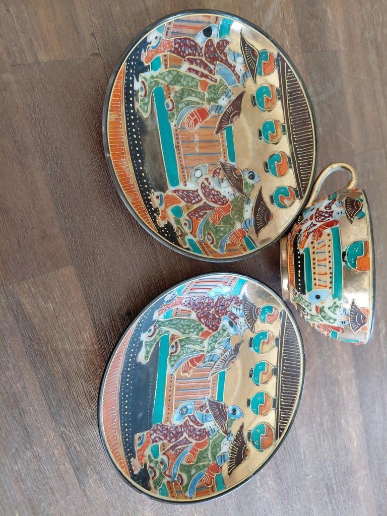 Chinees oud porcelein theekopje en 2x schotel nette staat., Ophalen of Verzenden
