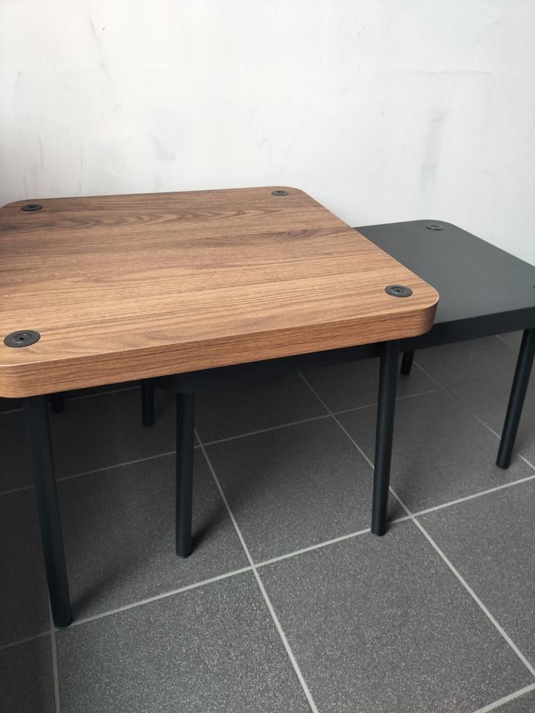 Salontafels set zwart en walnoot - Hoogte verstelbaar, Huis en Inrichting, Tafels | Salontafels, Ophalen, Nieuw, Vierkant