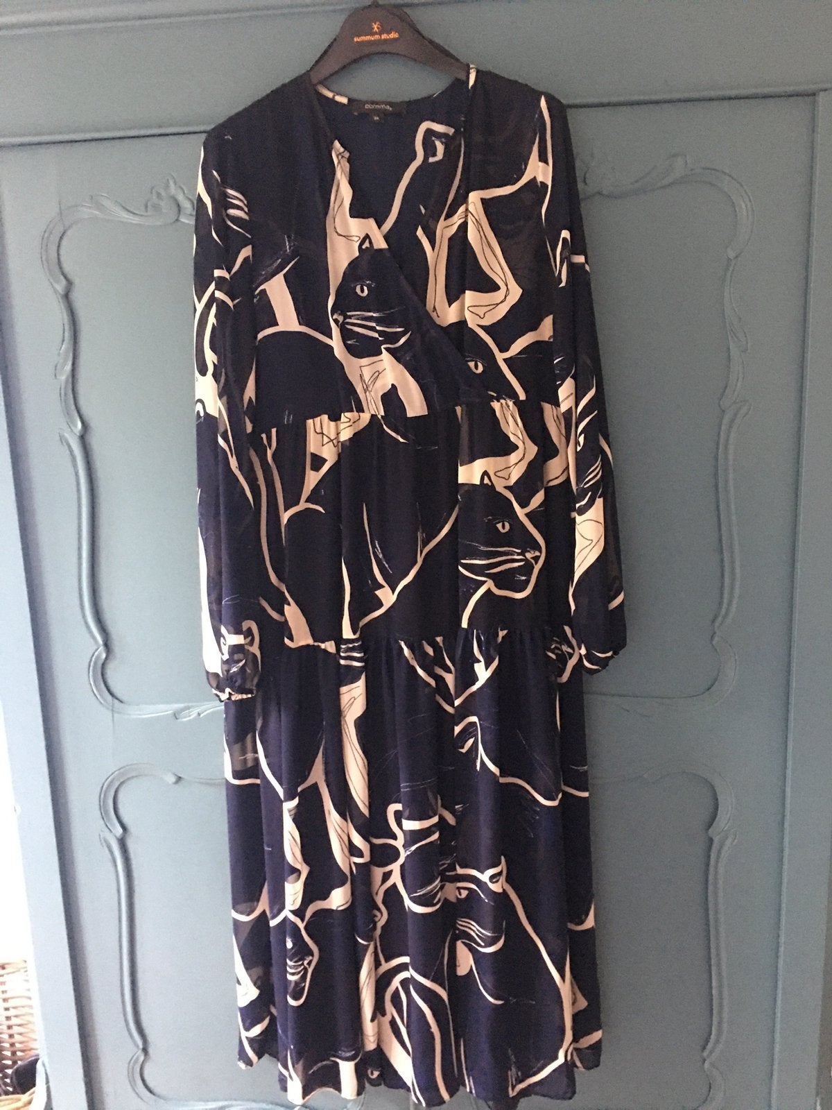 Comma prachtige lange jurk marine creme S, Blauw, Nieuw, Ophalen of Verzenden, Maat 36 (S)