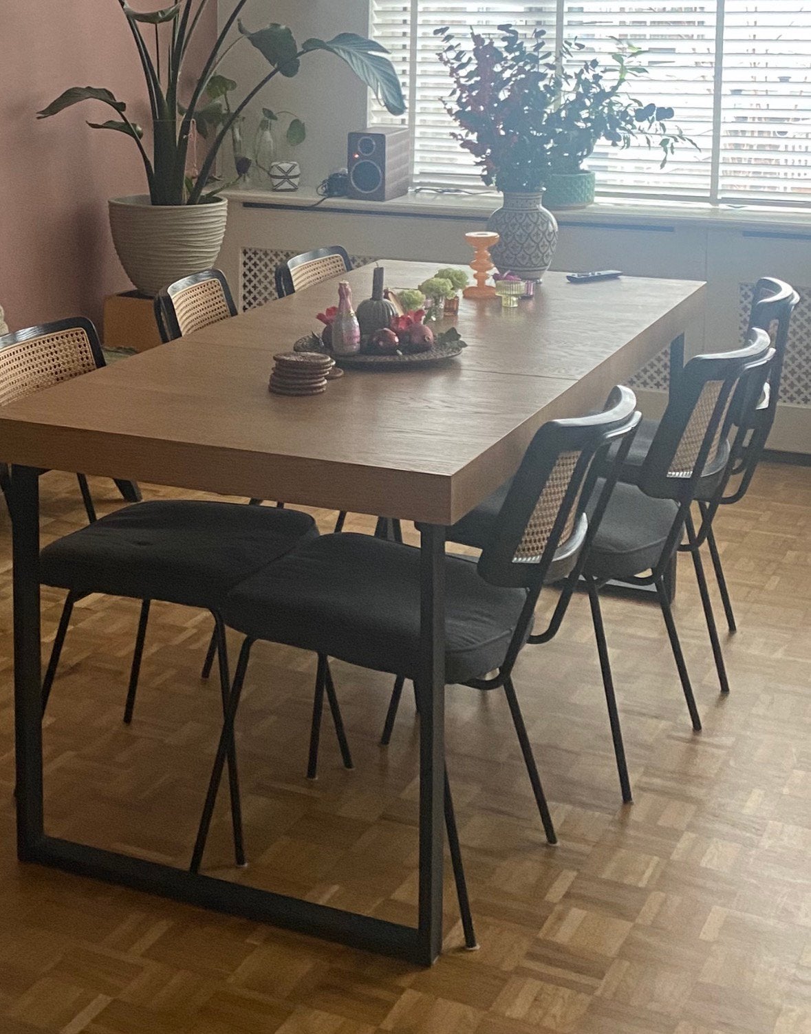 Uitschuifbare eettafel eikenfineer/zwart IKEA TARSELE, Huis en Inrichting, Tafels | Eettafels, Ophalen, 50 tot 100 cm, Zo goed als nieuw