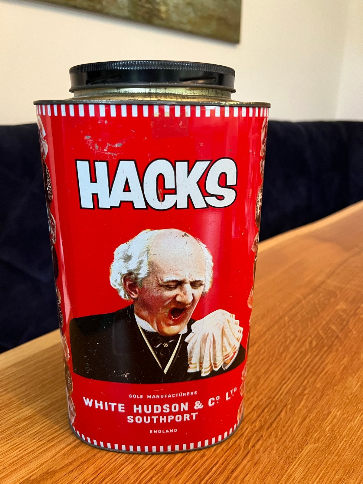 Vintage groot rood Hacks blik - Snoepblik - Keuken decoratie, Ophalen of Verzenden, Gebruikt, Overige, Overige merken