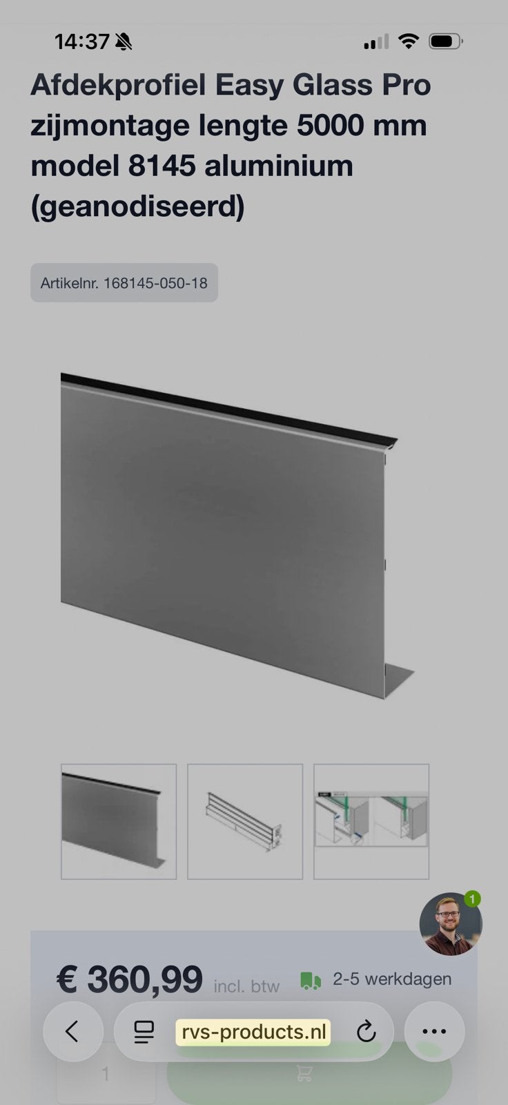 Q-railing Afdekprofiel restant Easy Glass Pro model 8145 alu, Ophalen, Zo goed als nieuw, 160 cm of meer, Overige typen
